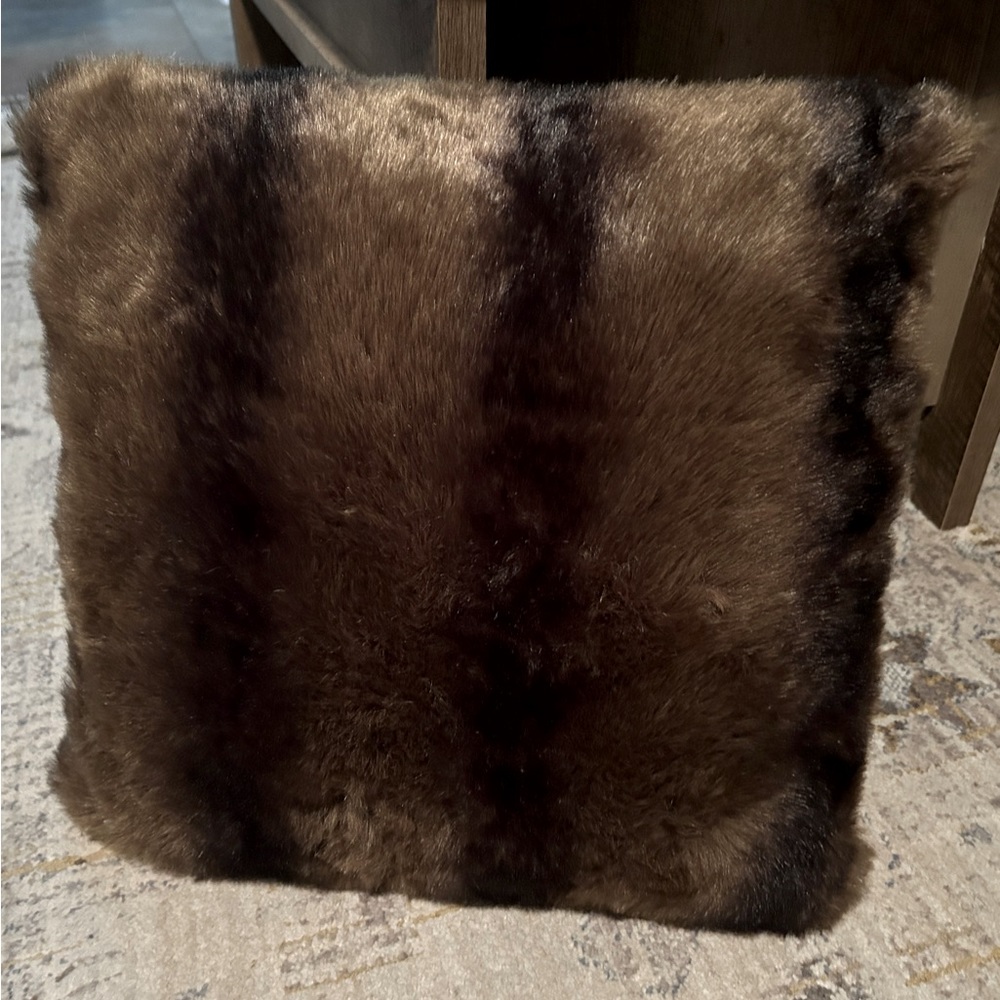 Brown faux fur throw pillow